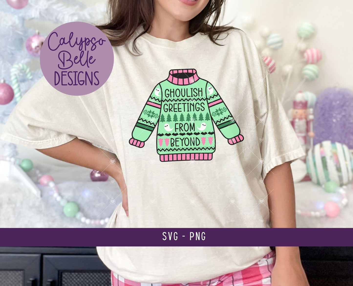 Ghoulish Greetings from Beyond, Ugly Christmas Sweater, Spooky Christmas