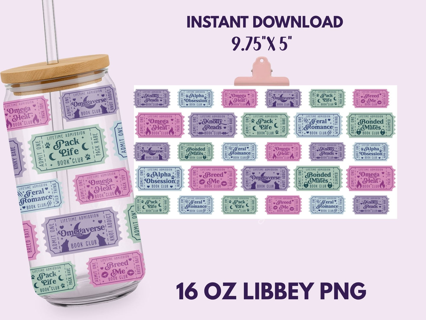 Omegaverse Fantasy Romance Reader Admit One Tickets, 16 oz Libbey Cup Wrap, Bookish Designs