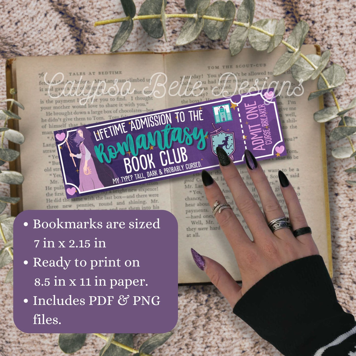 Admit One Fantasy Romance Book Club Printable Bookmarks