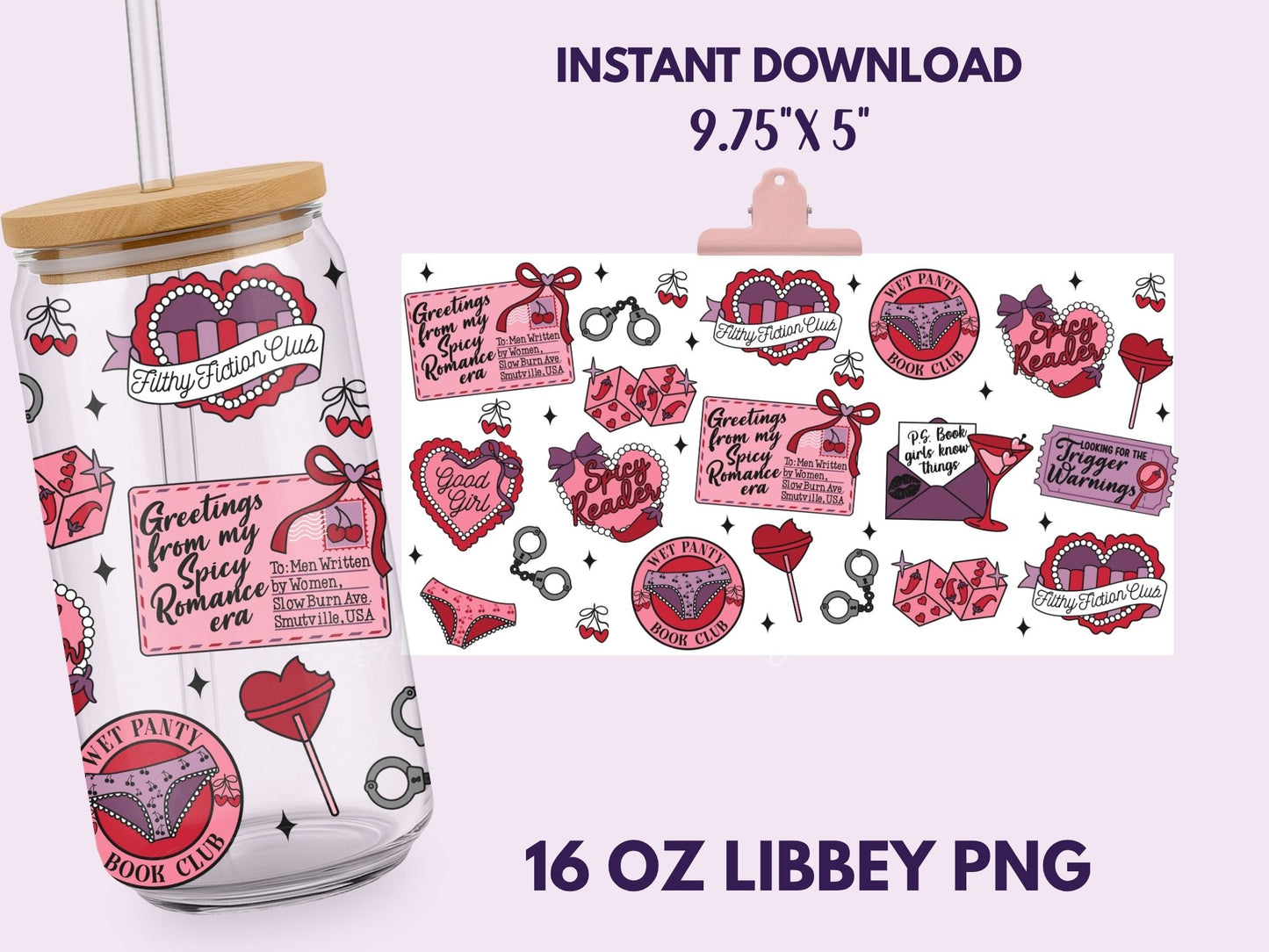 Smut Spicy Romance Reader 16 oz Libbey Cup Wrap, Bookish Designs