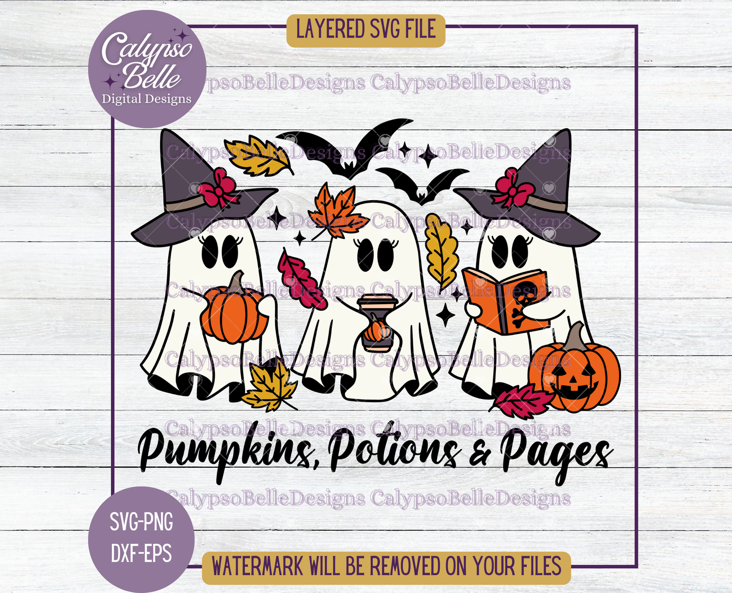 Pumpkins Potions & Pages, Reading Ghost, Spooky Bookish, Halloween Design