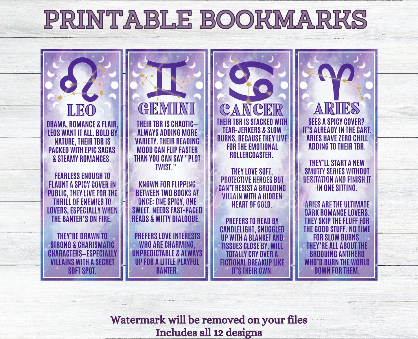 Reader Bookish Zodiac Bundle, Printable Bookmark Bundle