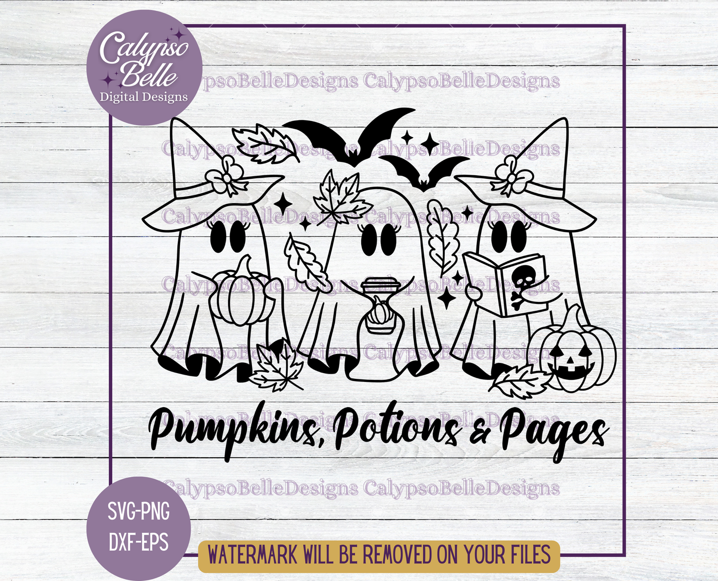 Pumpkins Potions & Pages, Reading Ghost, Spooky Bookish, Halloween Design