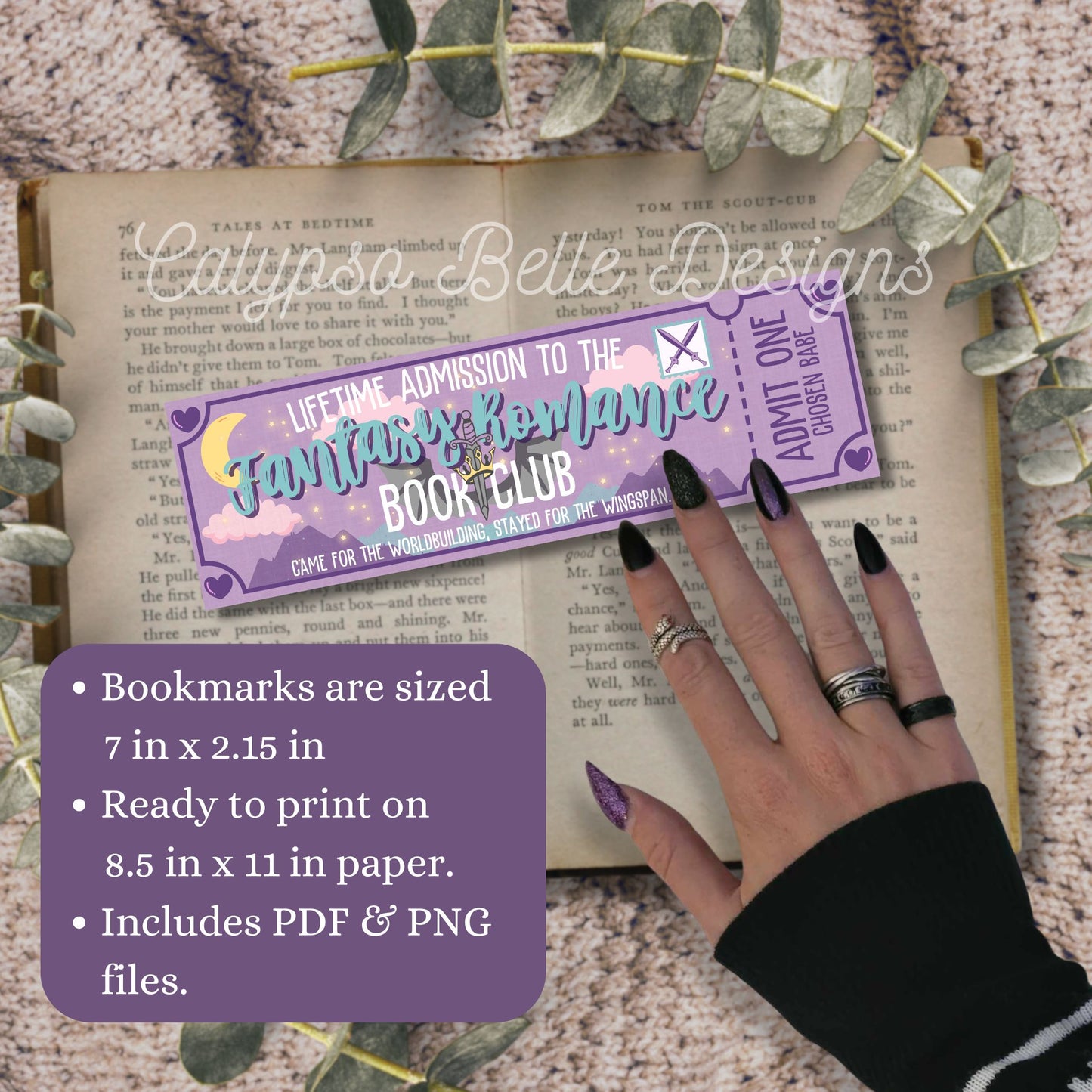 Fantasy Romance Admit One Book Club Printable Bookmark
