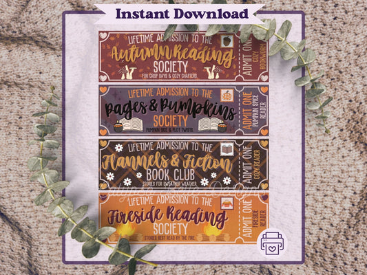 Admit One Autumn Reading Book Club Printable Bookmarks