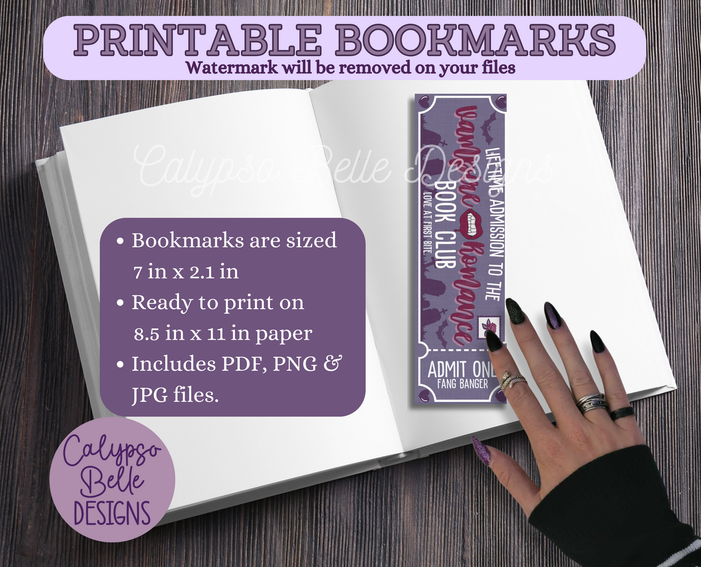 Vampire Romance Admit One Book Club Printable Bookmark