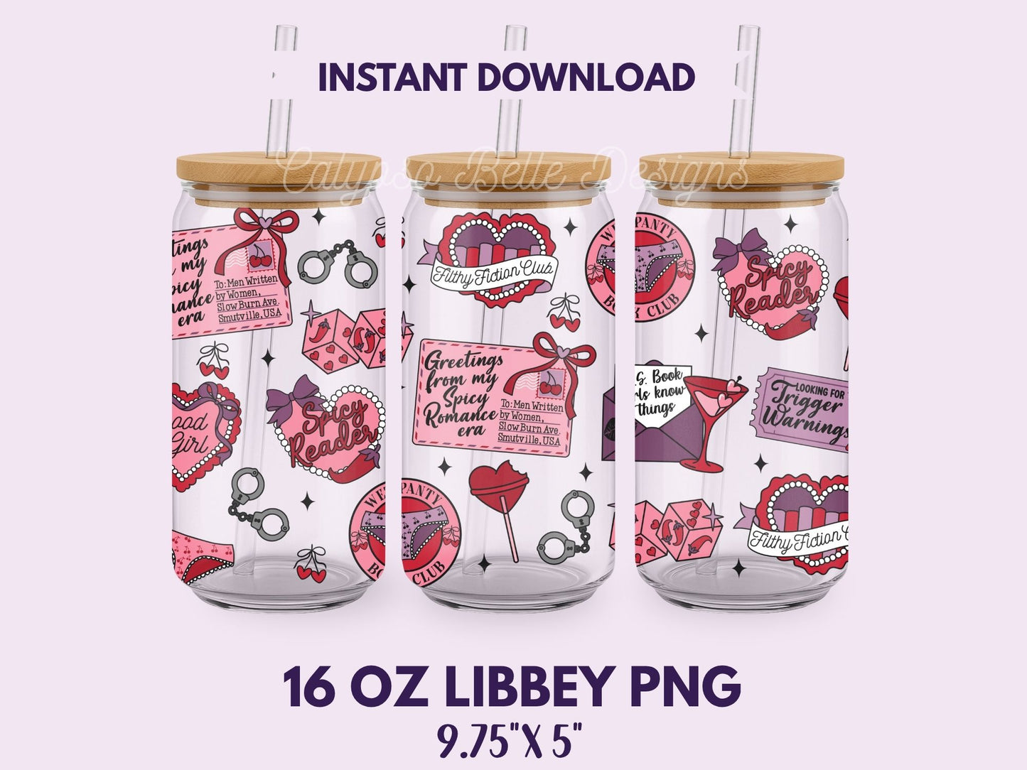 Smut Spicy Romance Reader 16 oz Libbey Cup Wrap, Bookish Designs
