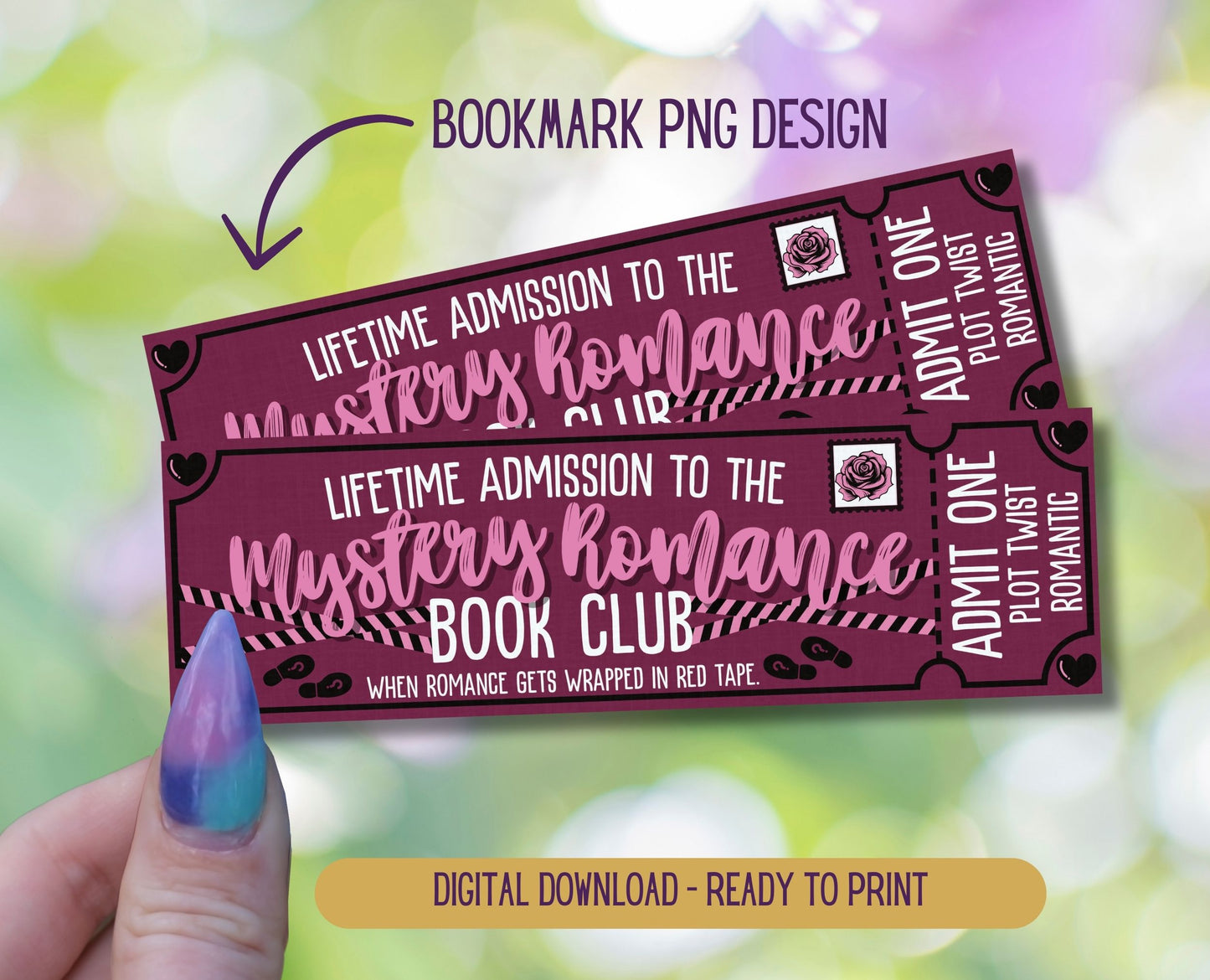 Mystery Romance Admit One Book Club Printable Bookmark