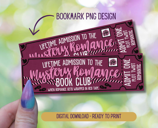 Mystery Romance Admit One Book Club Printable Bookmark