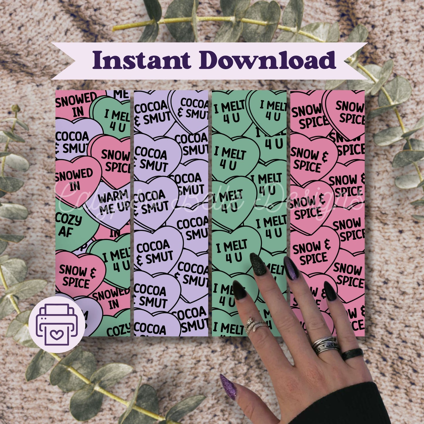 Bookish Winter Hearts Printable Bookmarks Bundle