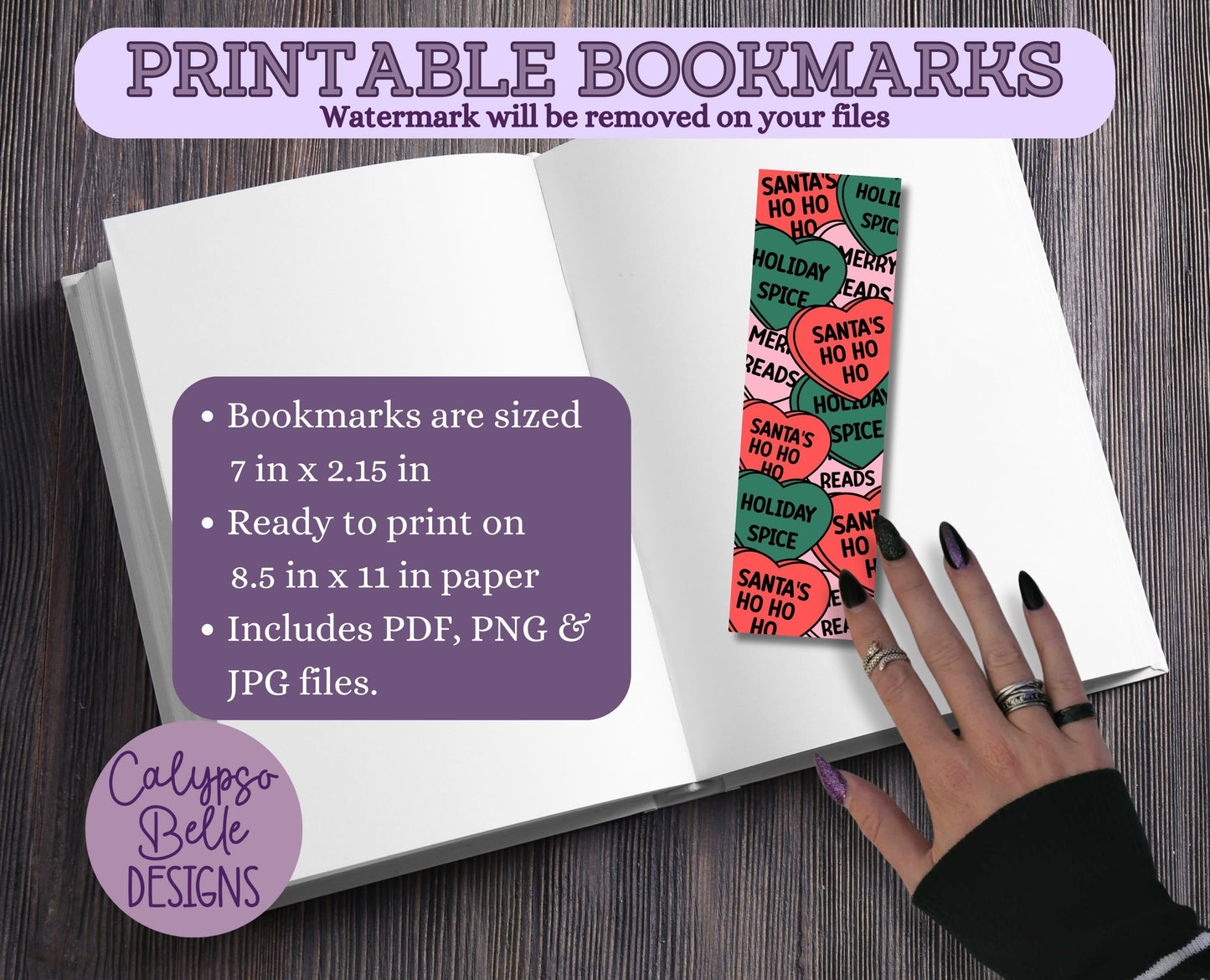 Bookish Christmas Hearts Printable Bookmarks Bundle