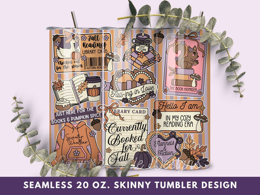 Fall Cozy Romance Reader 20 oz Skinny Tumbler Seamless Wrap