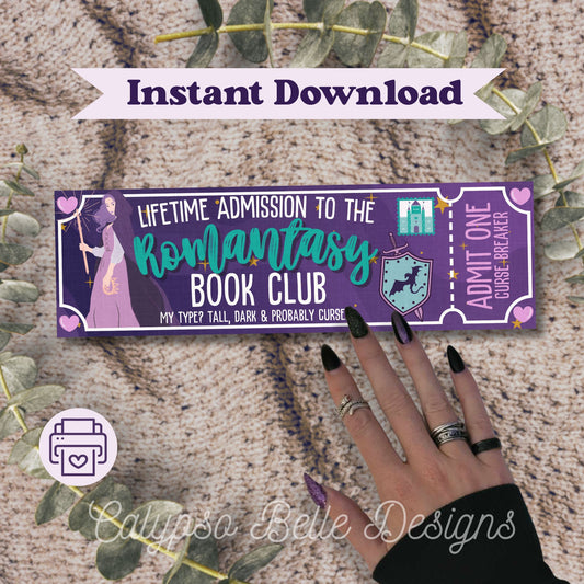 Romantasy Admit One Book Club Printable Bookmark