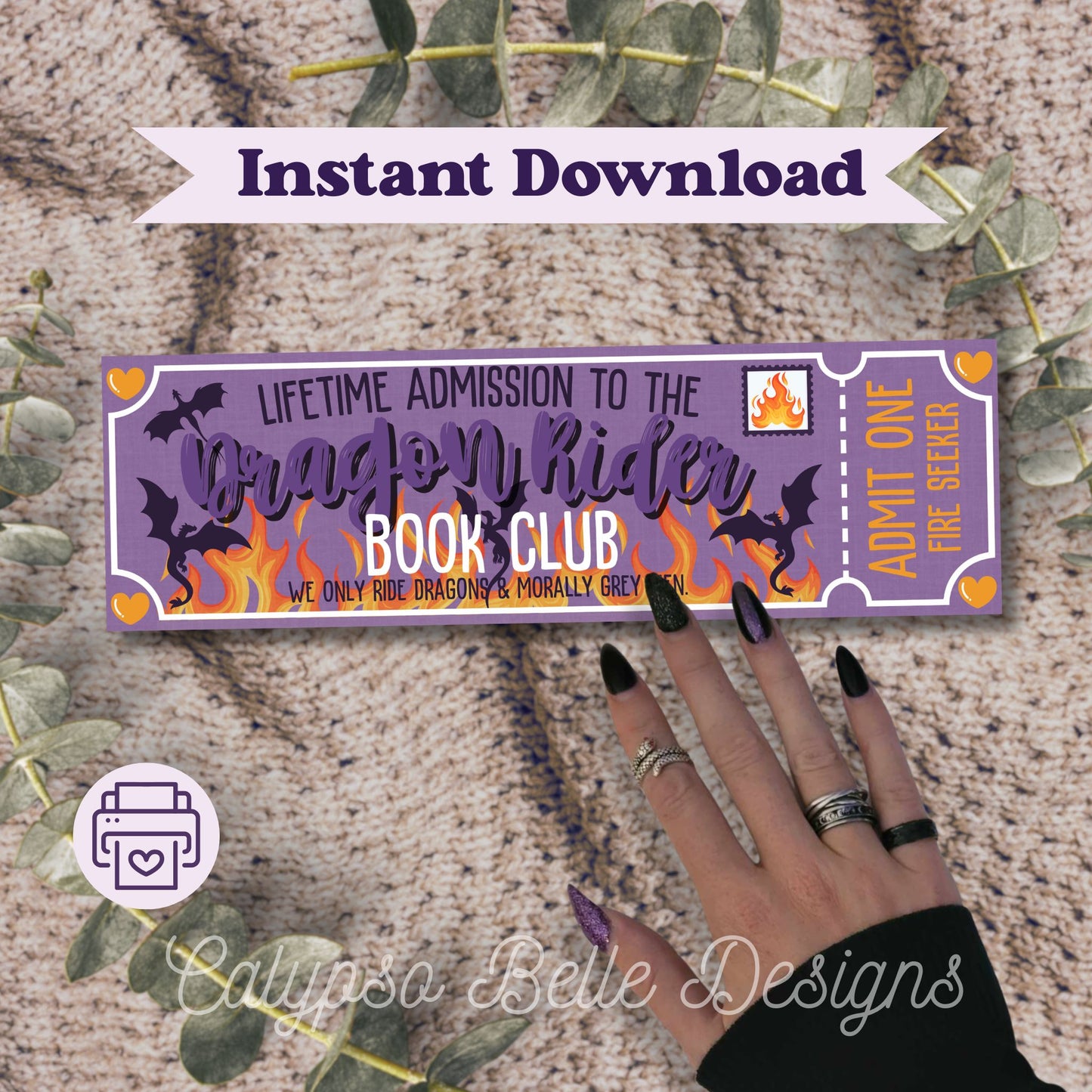 Dragon Rider, Fantasy Admit One Book Club Printable Bookmark