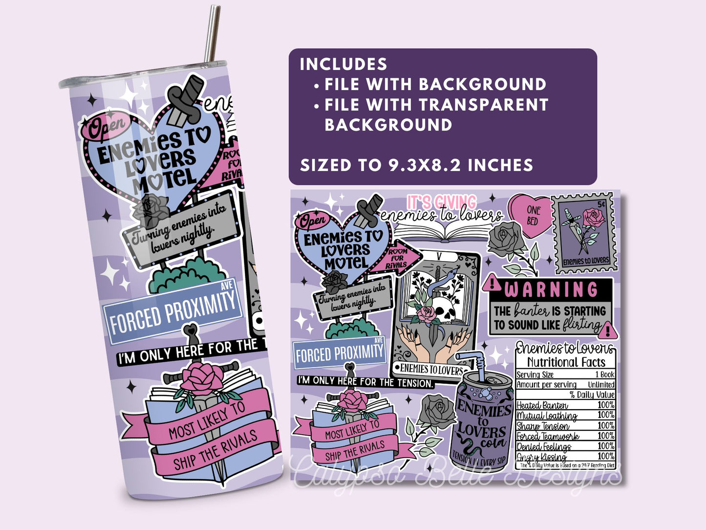 Enemies to Lovers Reader 20 oz Skinny Tumbler Seamless Wrap, Bookish Pattern