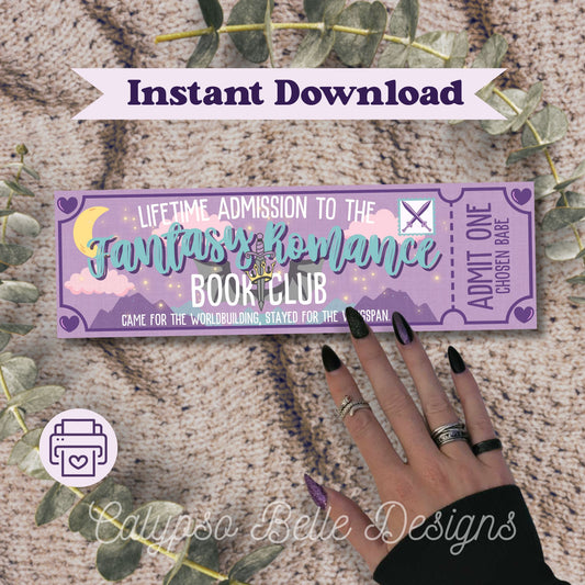 Fantasy Romance Admit One Book Club Printable Bookmark