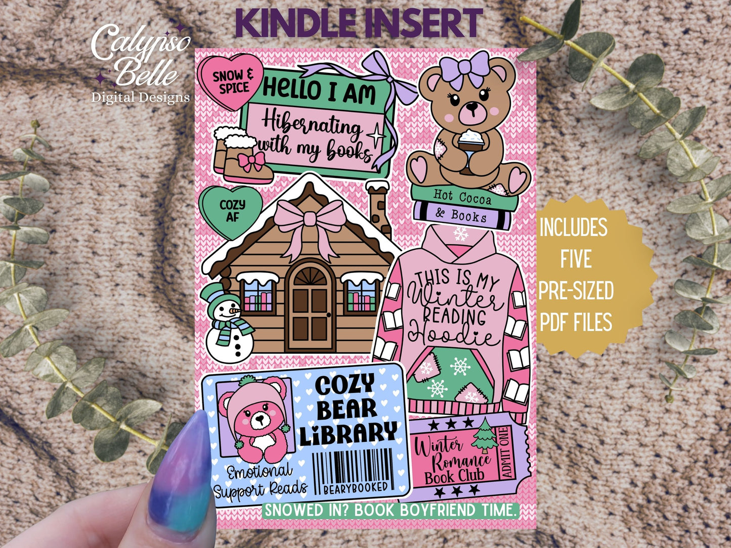 Cozy Bookish Winter Romance, Printable Kindle Insert