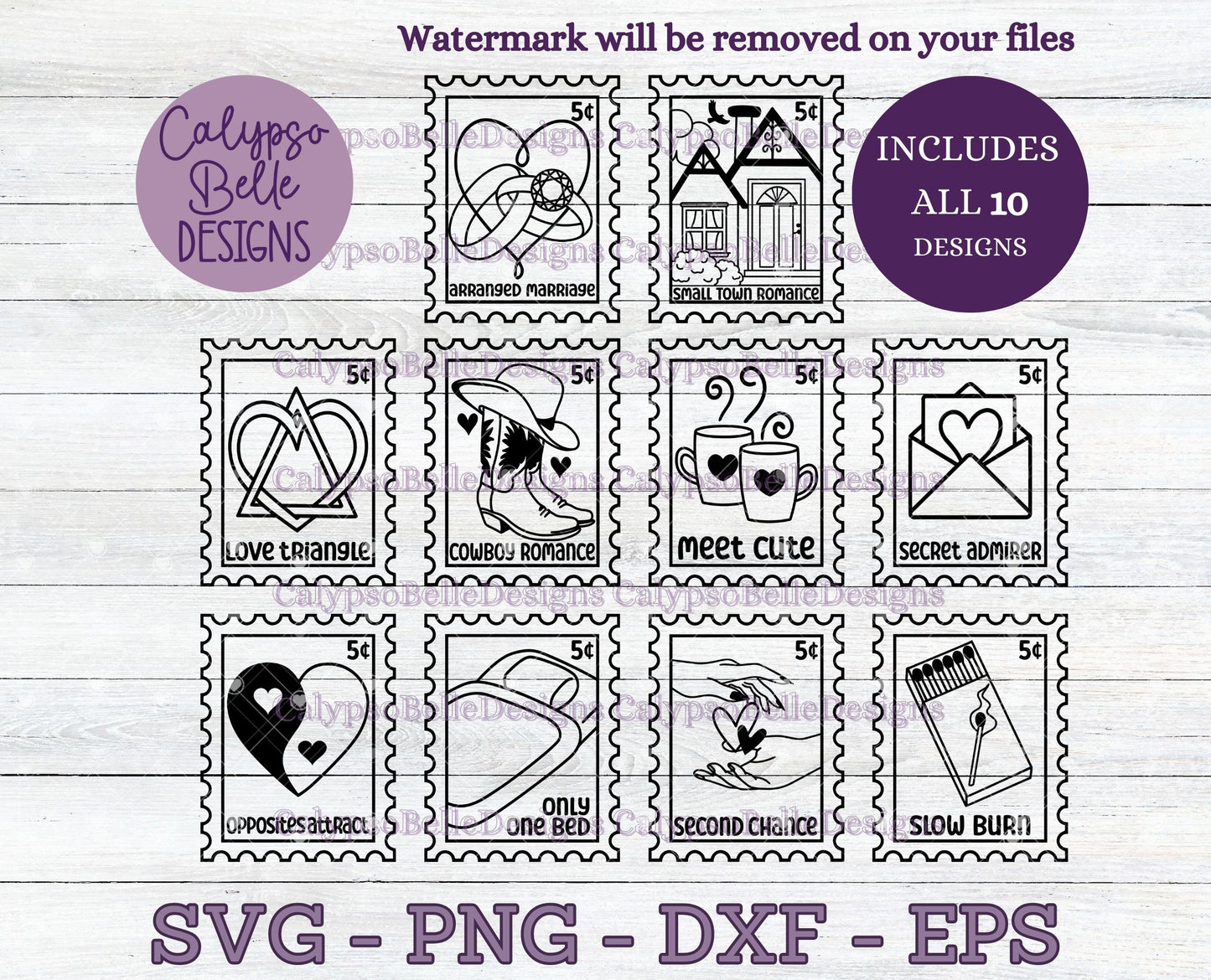 Cute Romance Stamps, Book Tropes Stamps Bundle Bookish Designs