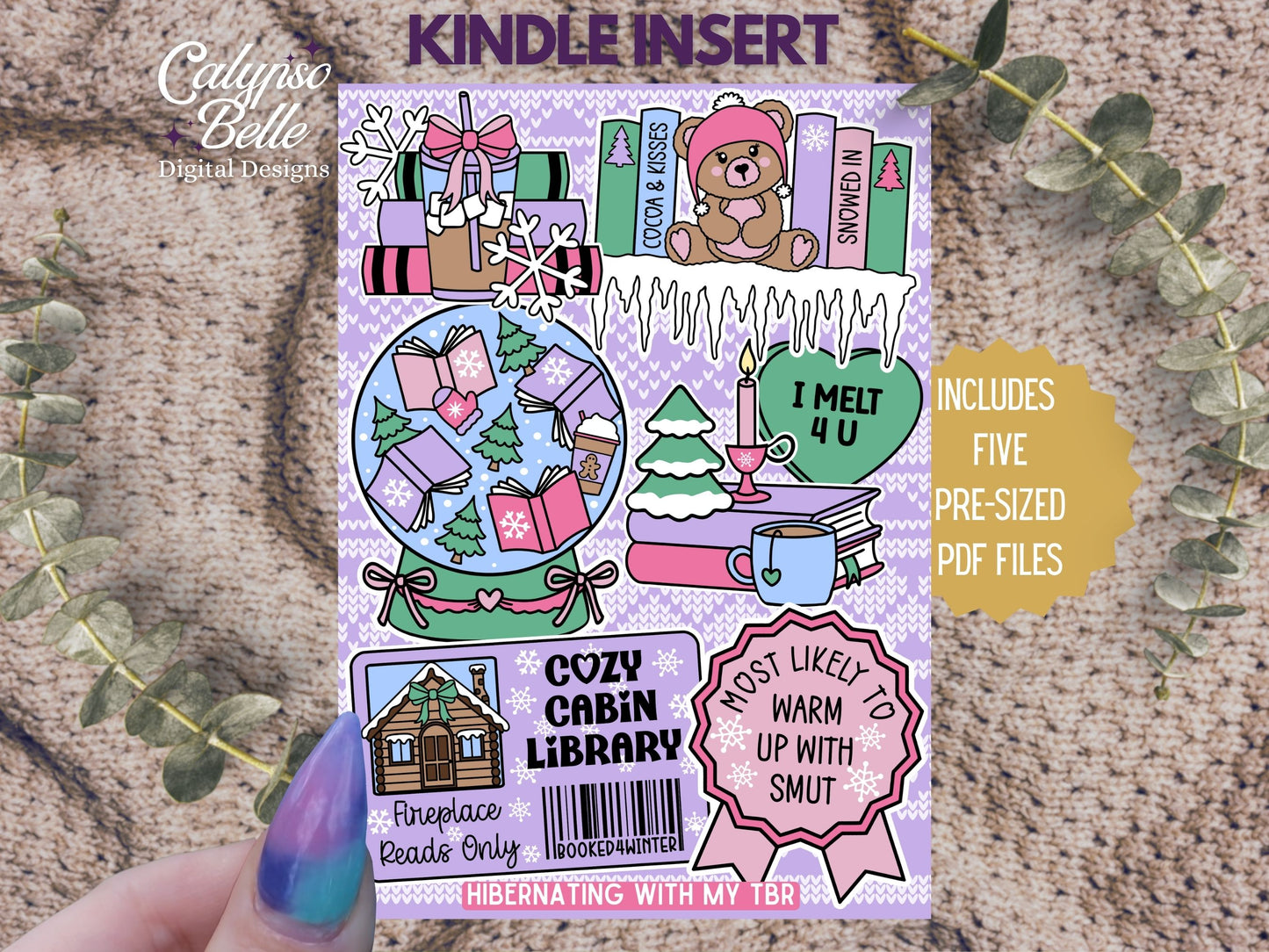 Cozy Bookish Winter Romance, Printable Kindle Insert