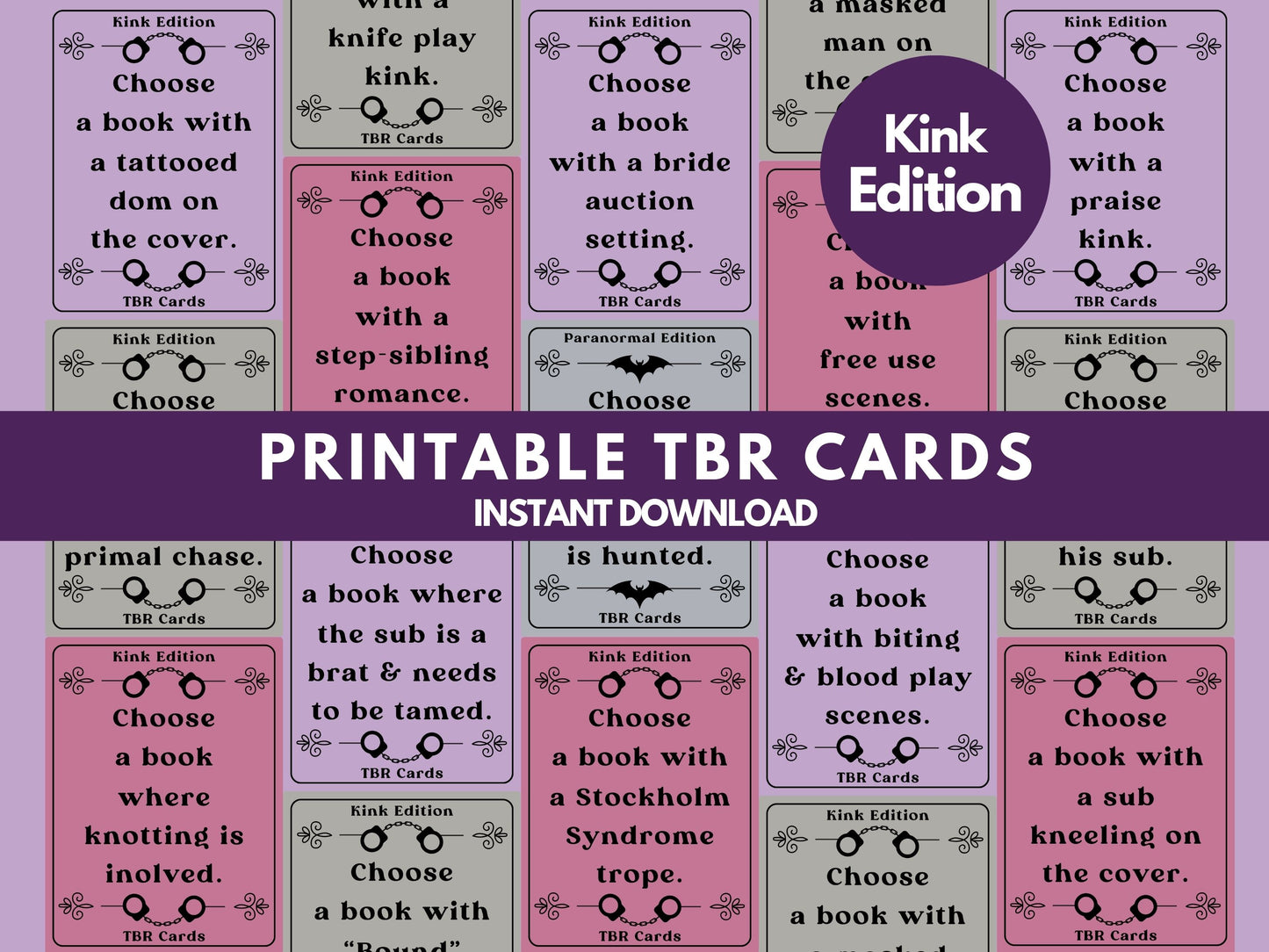 Kink Edition, TBR Cards Printable, TBR Jar Printable, Bookish Printable
