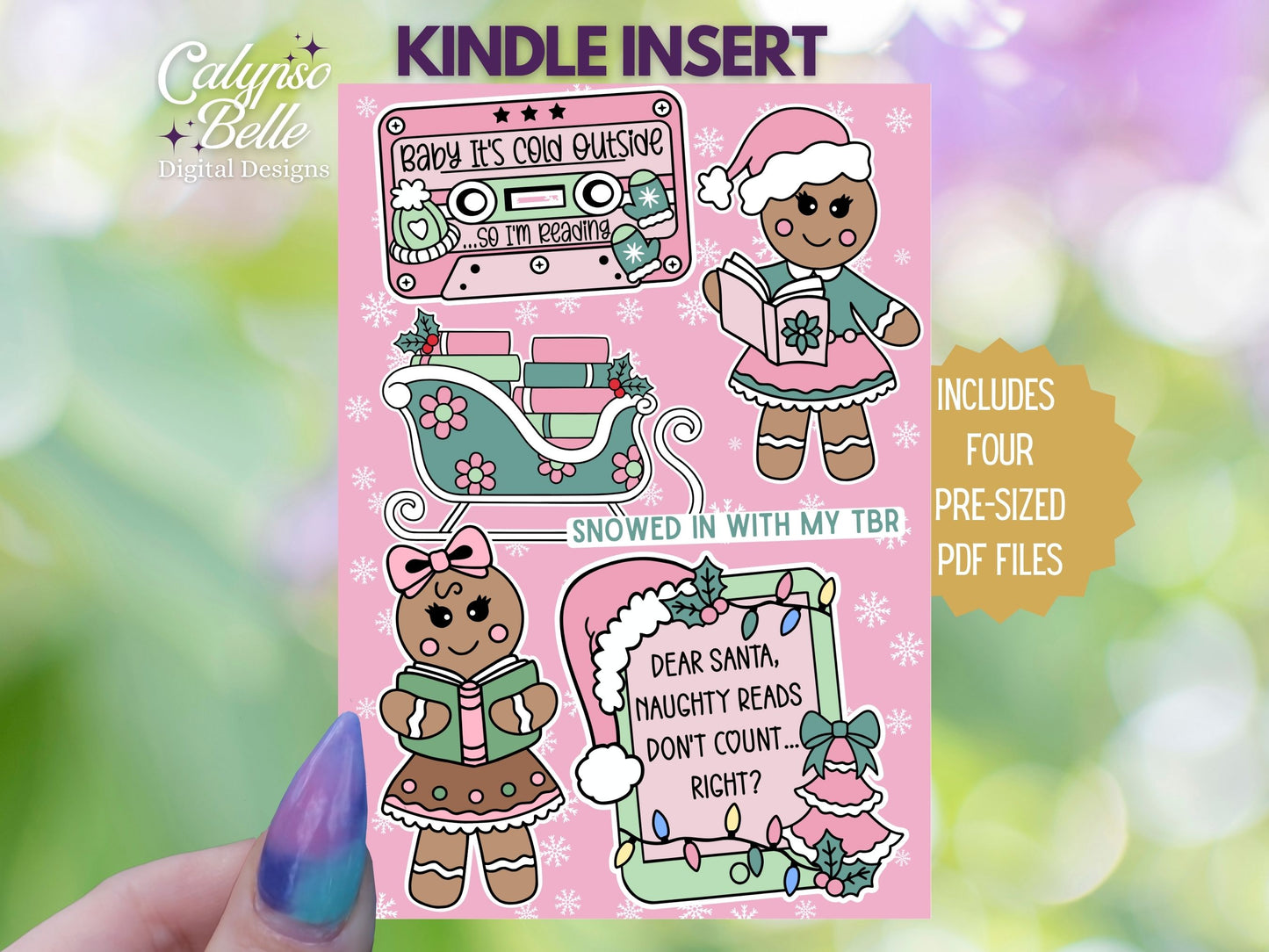 Pink Bookish Christmas, Printable Kindle Insert