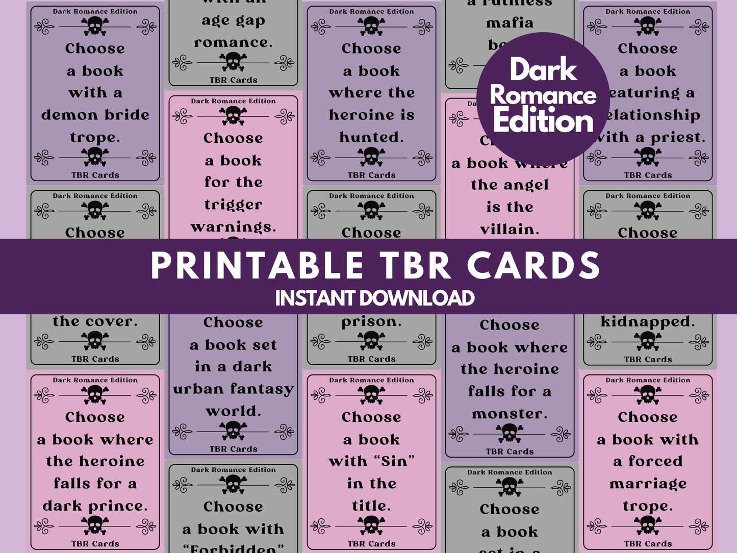 Dark Romance Edition, TBR Cards Printable, TBR Jar Printable, Bookish Printable