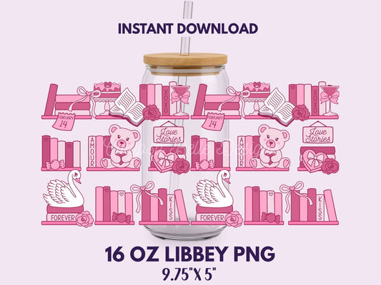 Coquette Valentine Shelf 16 oz Libbey Cup Wrap, Bookish Designs
