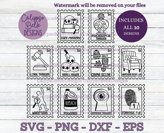 Murder Mystery Thriller Stamps, Book Tropes Stamps Bundle Bookish Designs