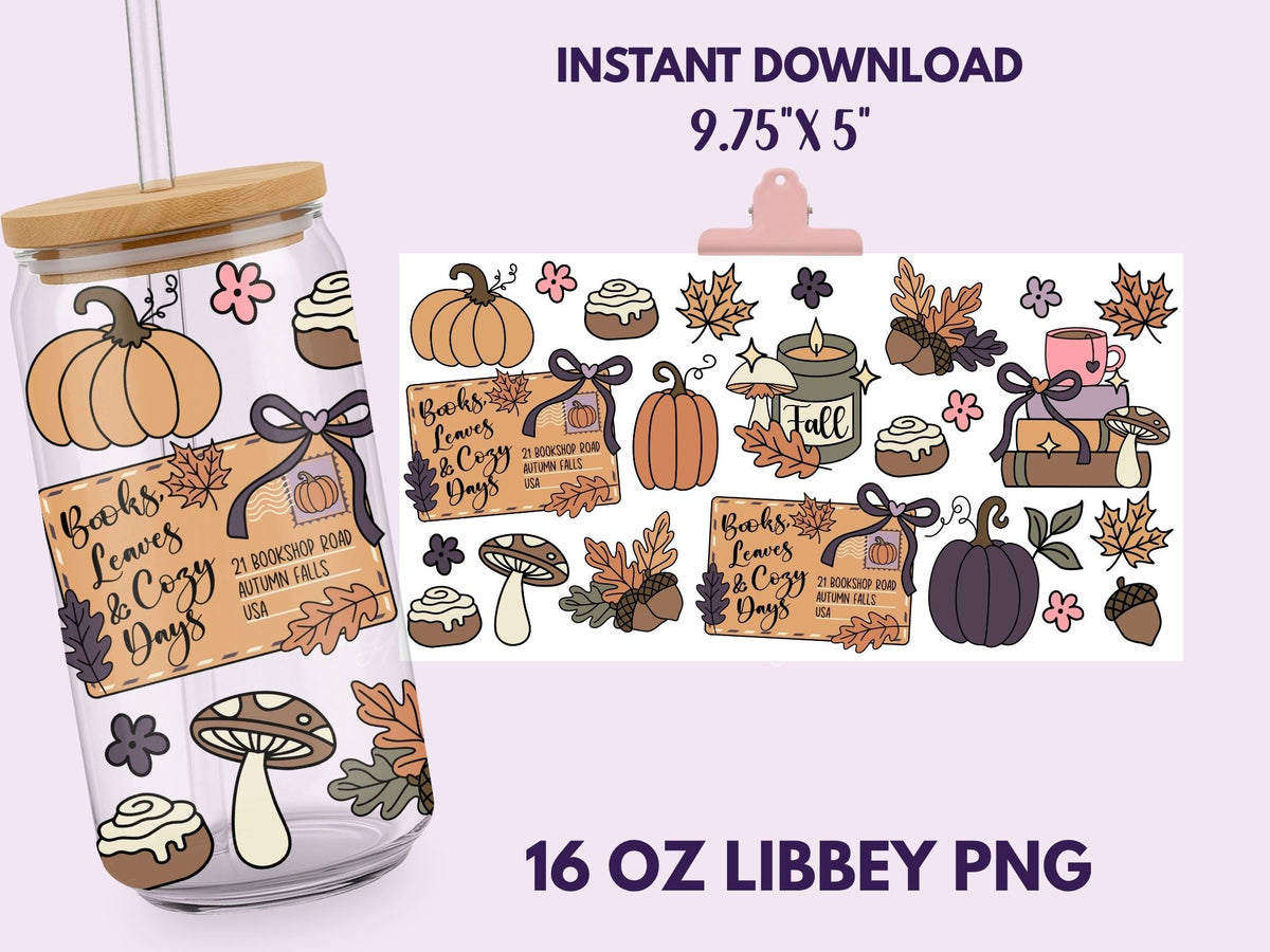 Fall Reader, Cozy Autumn 16 oz Libbey Cup Wrap, Bookish Designs