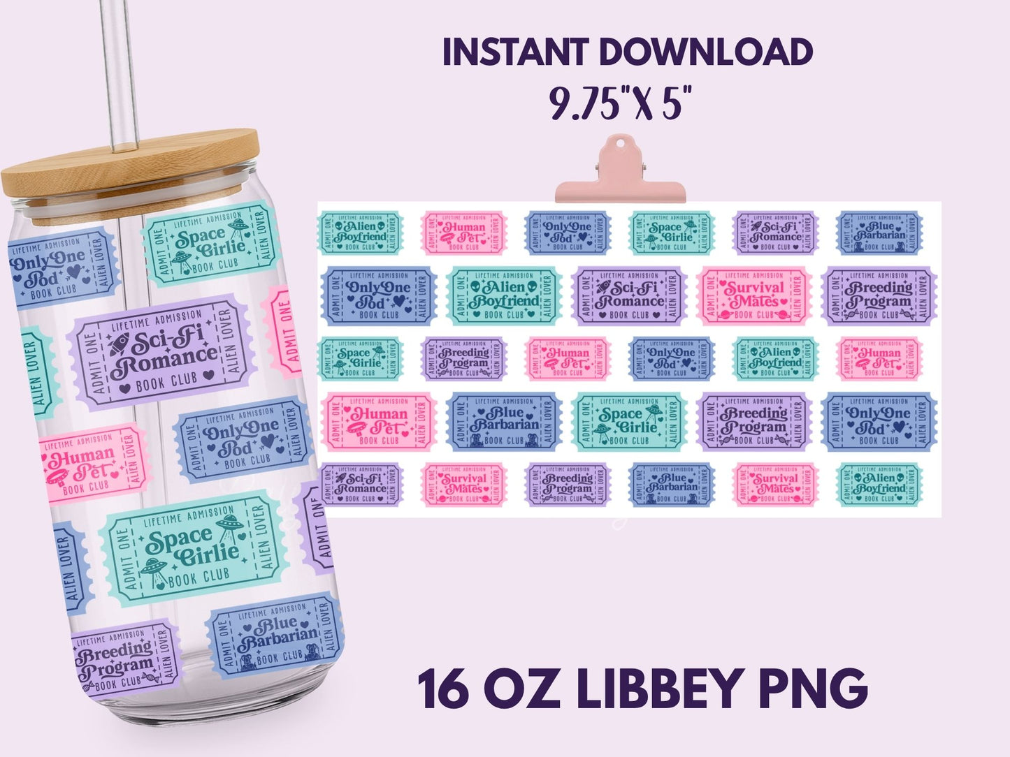 Sci Fi Romance, Alien Romance Reader Admit One Tickets, 16 oz Libbey Cup Wrap, Bookish Designs