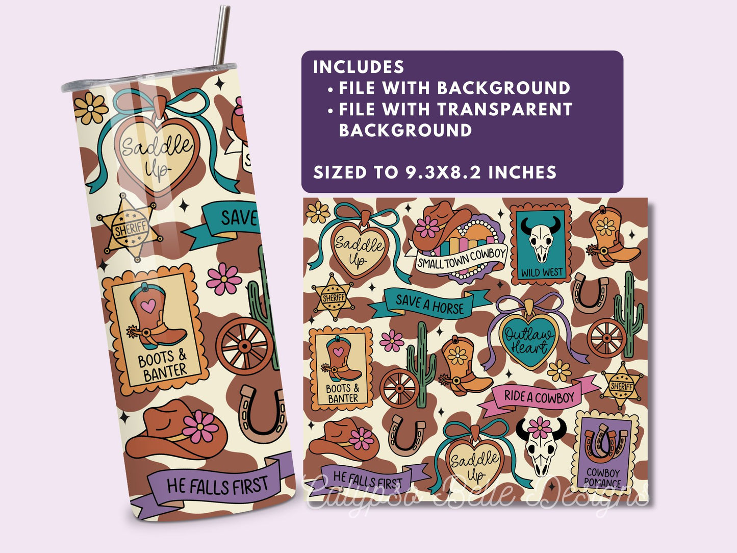 Cowboy Romance Reader 20 oz Skinny Tumbler Seamless Wrap, Bookish Pattern