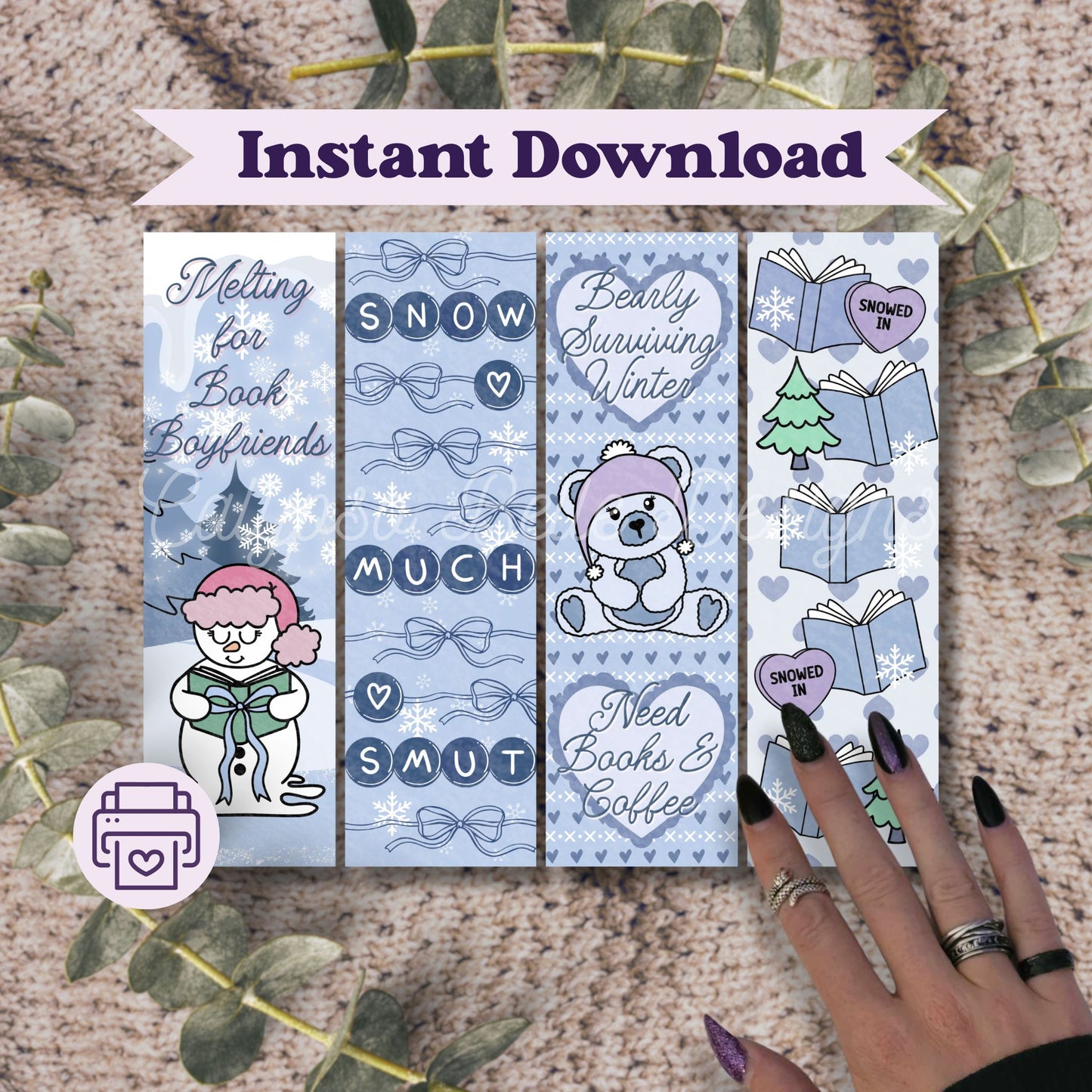 Snowed In Winter Bookmark Bundle, Printable Bookmarks Bundle