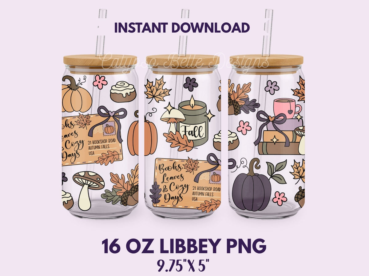 Fall Reader, Cozy Autumn 16 oz Libbey Cup Wrap, Bookish Designs