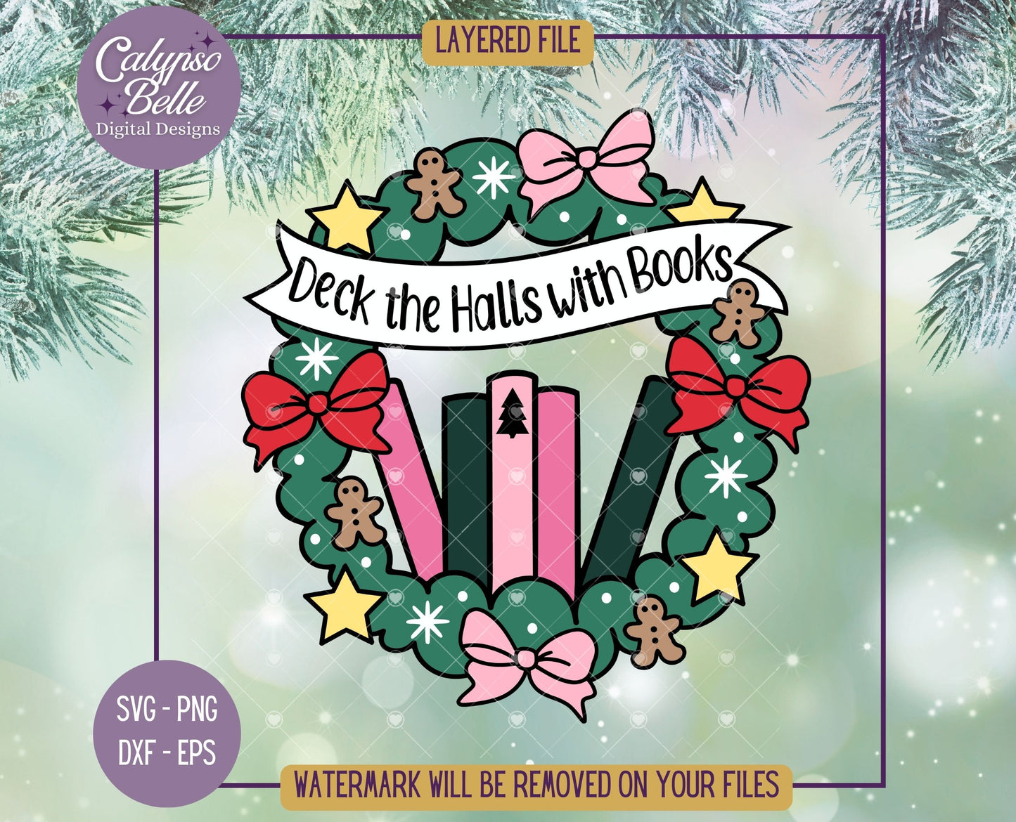 Deck the Halls with Books, Christmas Wreath, Bookish Christmas Design