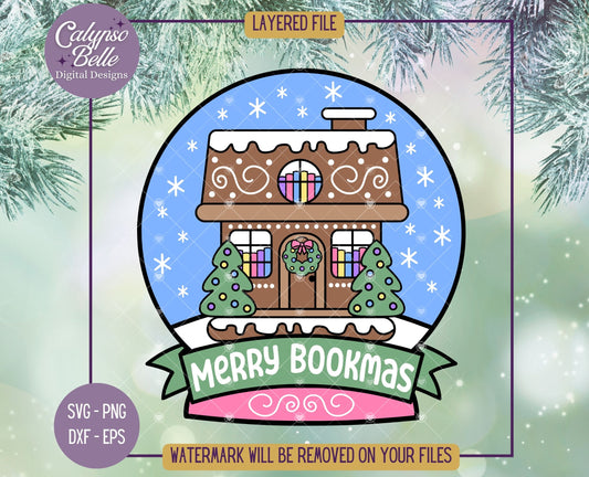 Merry Bookmas Gingerbread Snow Globe, Bookish Christmas Design