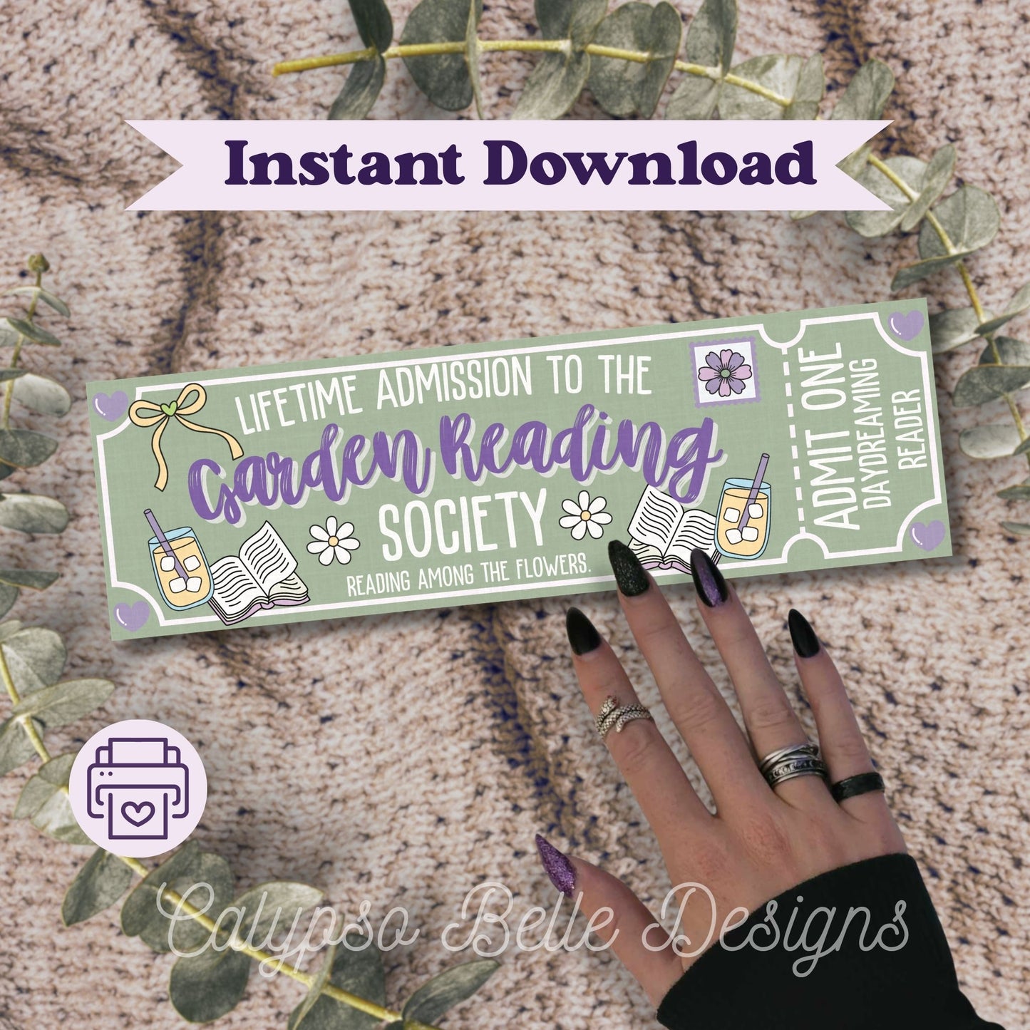 Garden Reading Society Admit One Book Club Printable Bookmark