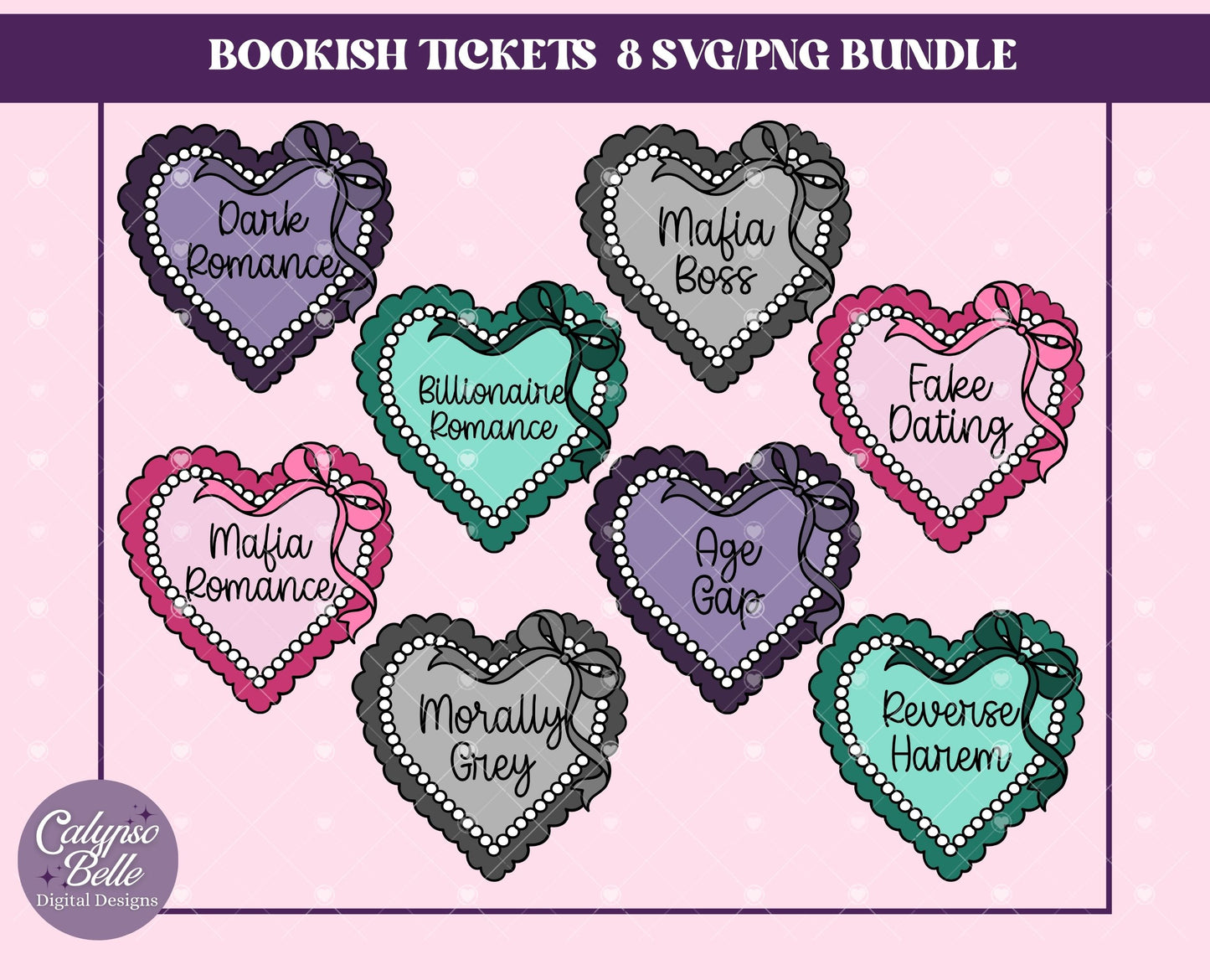 Dark Romance Trope Coquette Hearts Bundle, Bookish Bundle