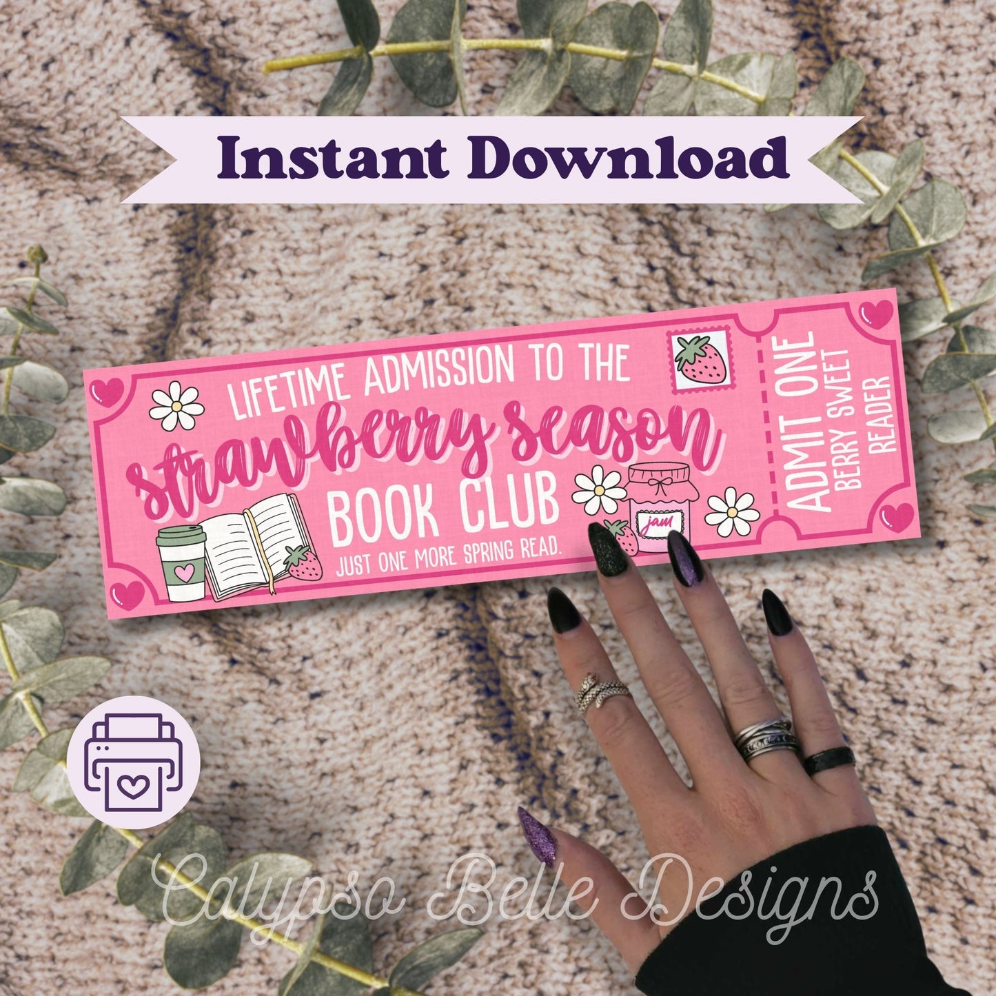 Strawberry Season Admit One Book Club Printable Bookmark