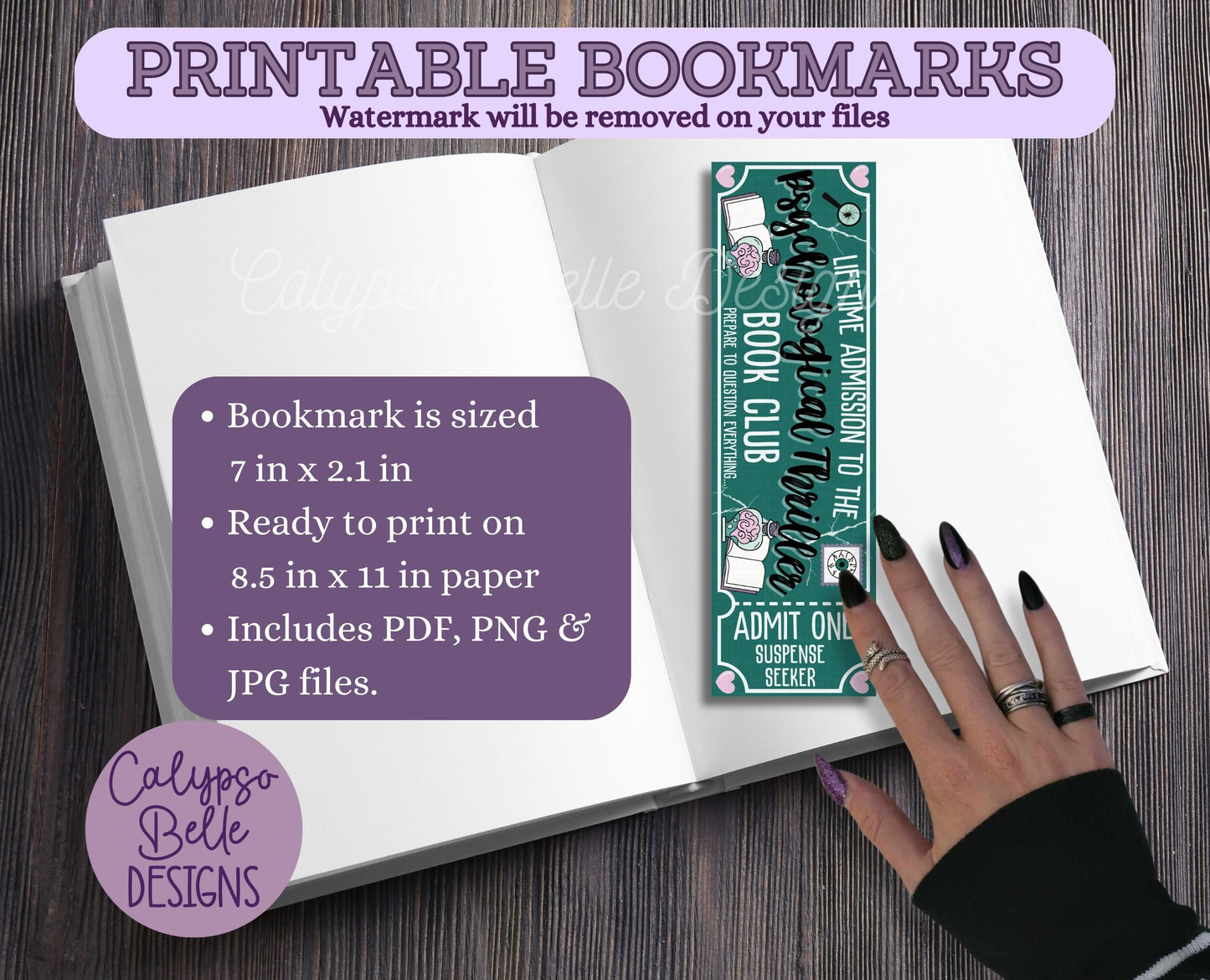 Psychological Thriller Admit One Book Club Printable Bookmark