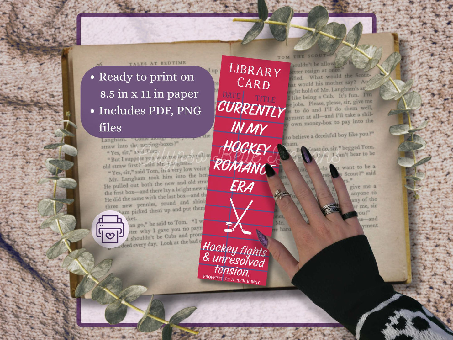 Hockey Romance Library Card Bookmark Bundle, Printable Bookmarks Bundle