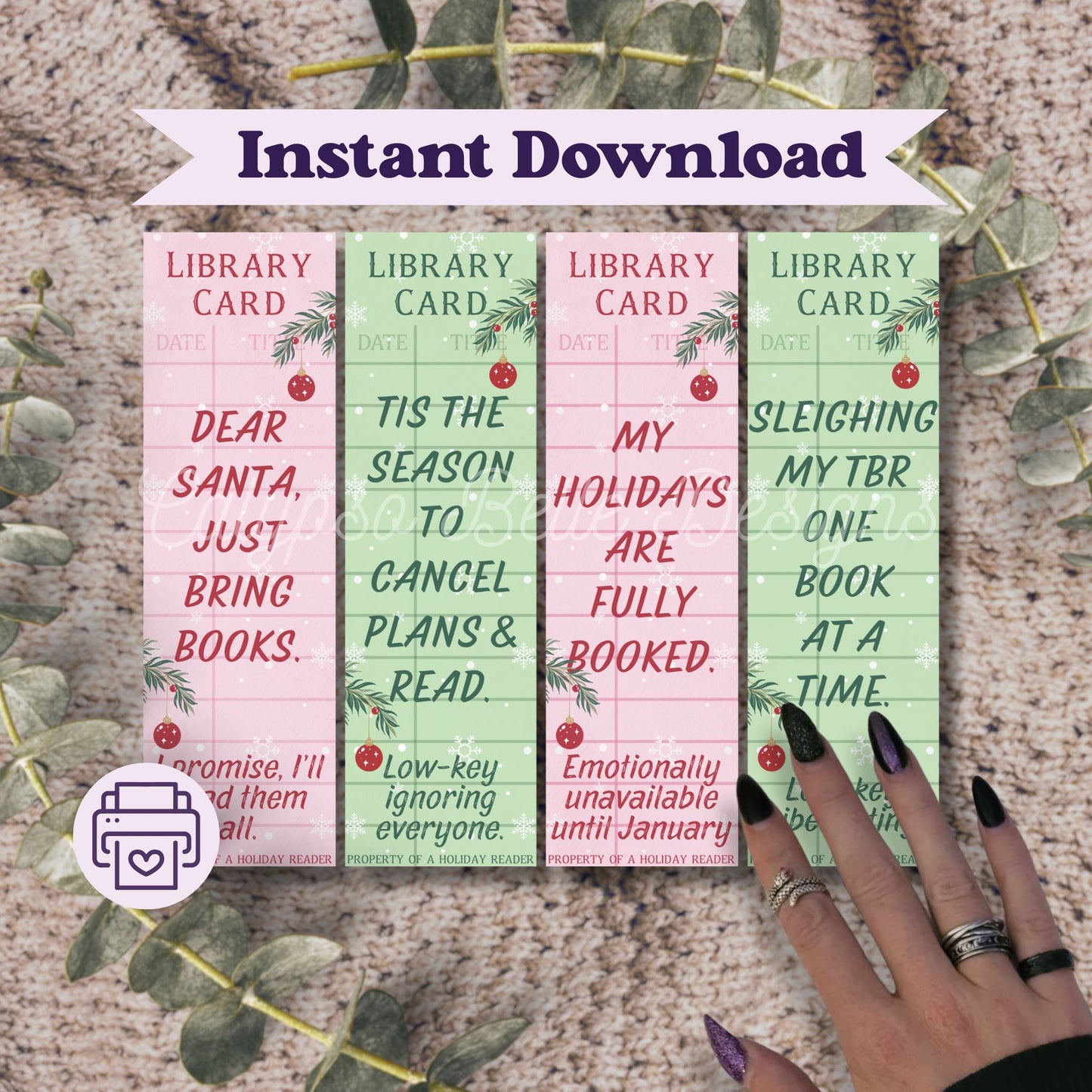 Christmas Library Card Bookmark Bundle, Printable Bookmarks Bundle