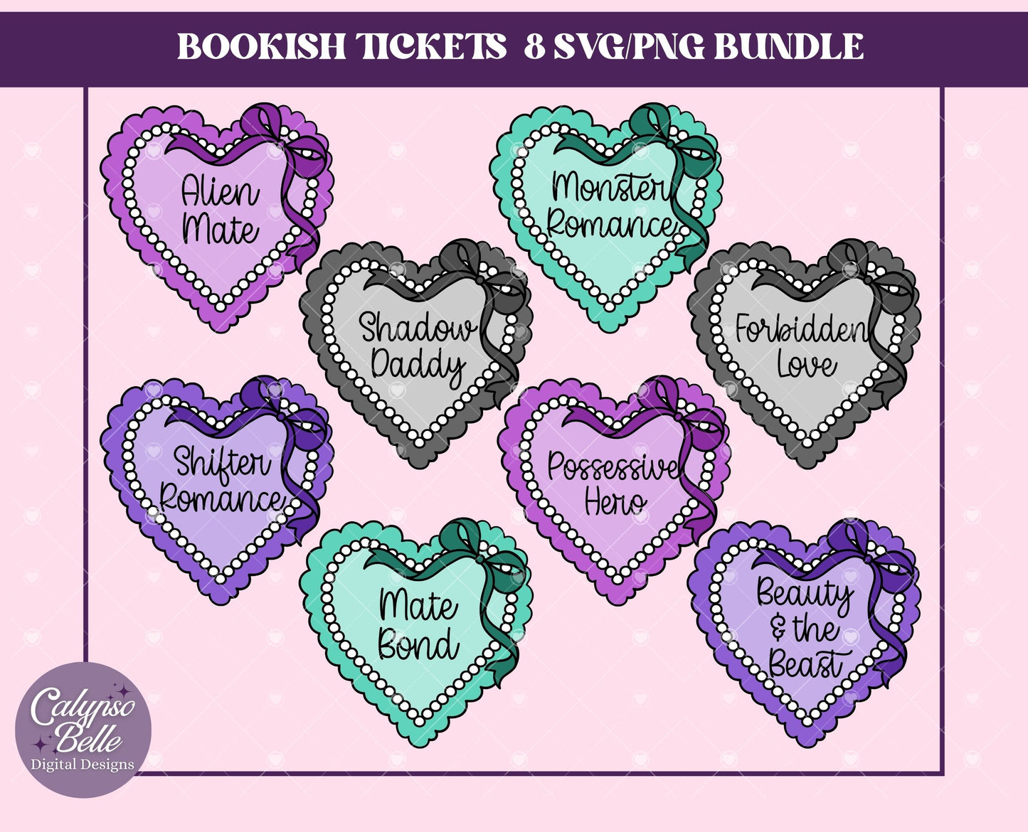 Monster Romance, Trope Coquette Hearts Bundle, Bookish Bundle