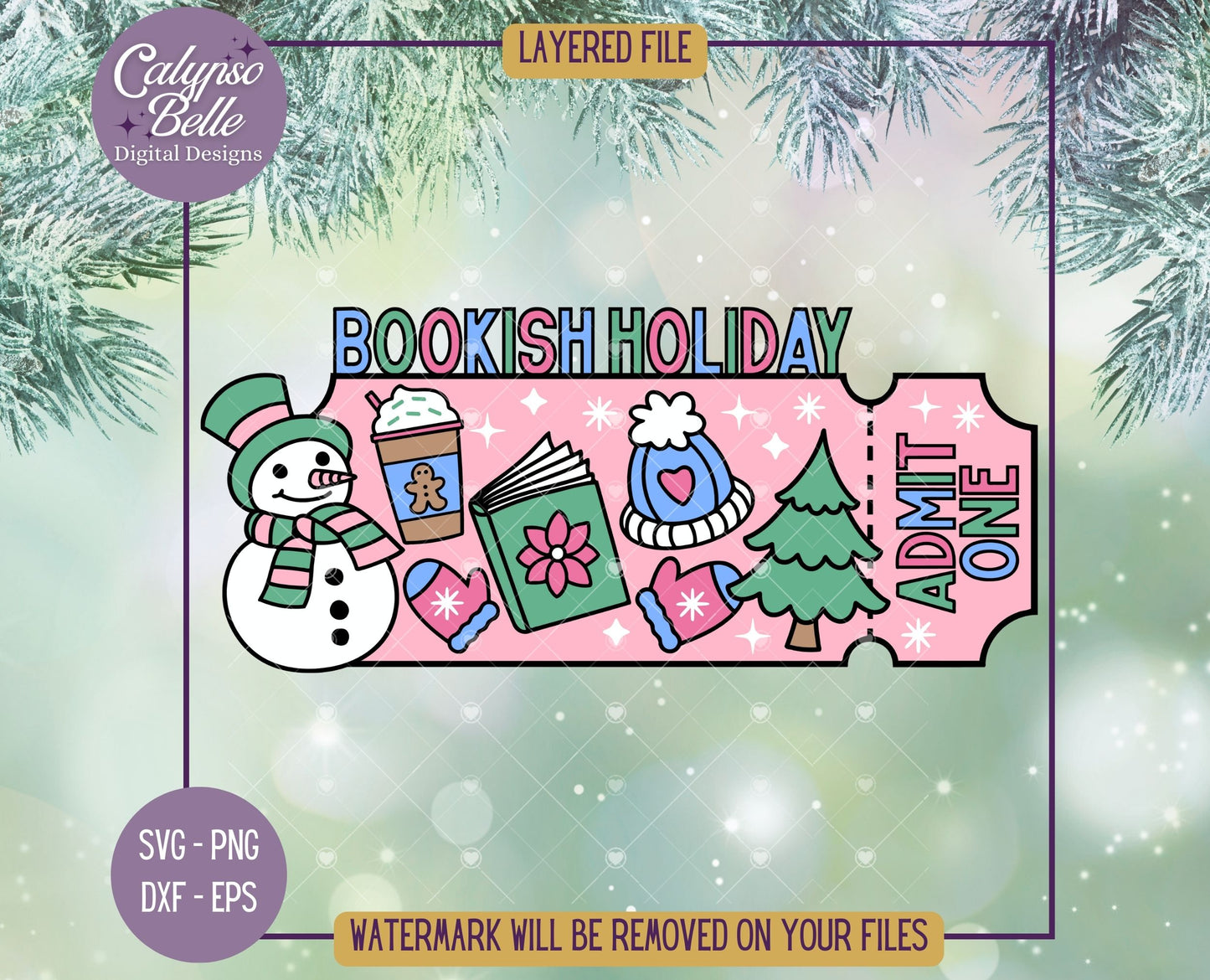 Bookish Holiday Admit One Ticket, Bookish Christmas Design