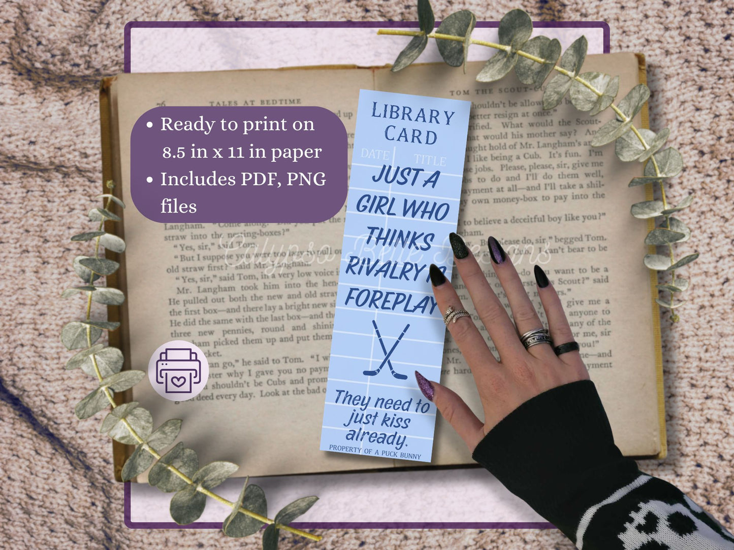Hockey Romance Library Card Bookmark Bundle, Printable Bookmarks Bundle