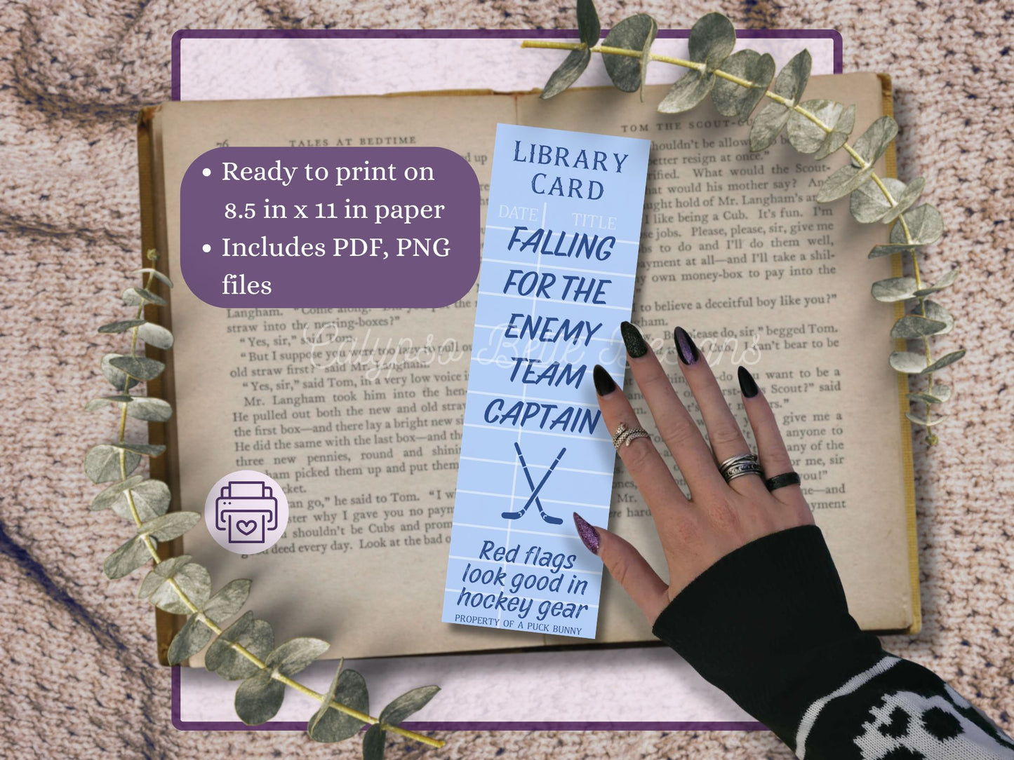 Hockey Romance Library Card Bookmark Bundle, Printable Bookmarks Bundle