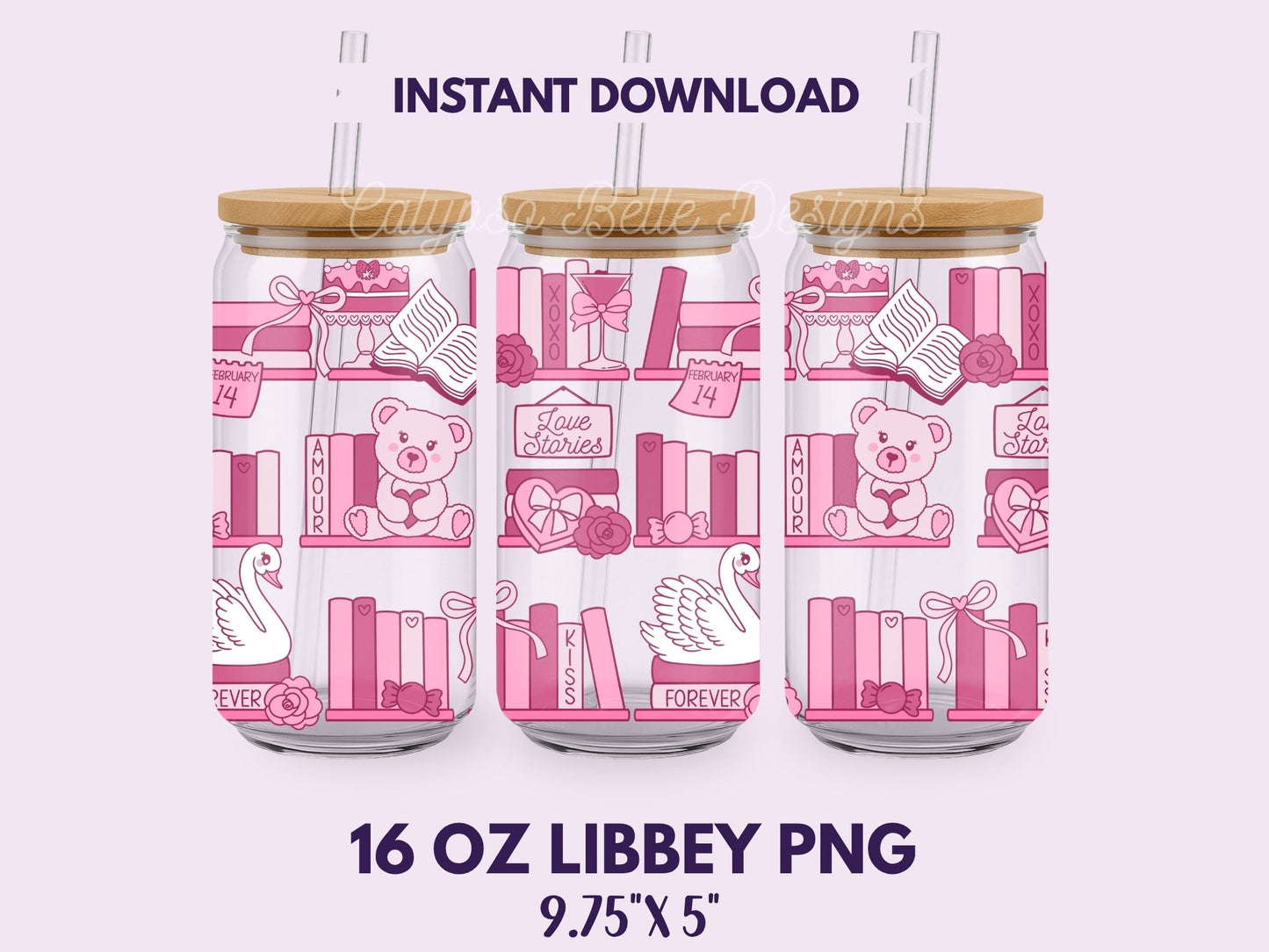 Coquette Valentine Shelf 16 oz Libbey Cup Wrap, Bookish Designs