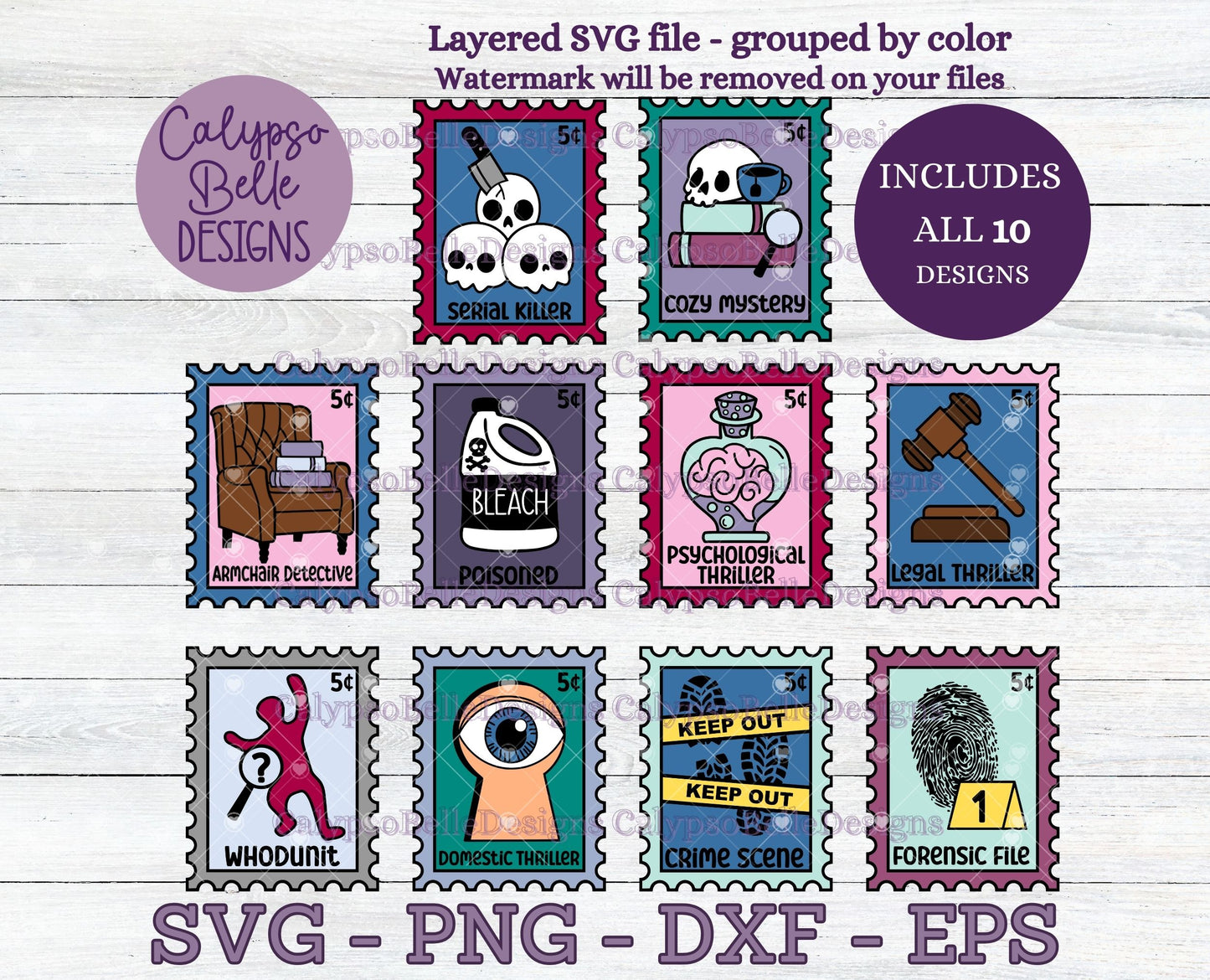 Murder Mystery Thriller Stamps, Book Tropes Stamps Bundle Bookish Designs