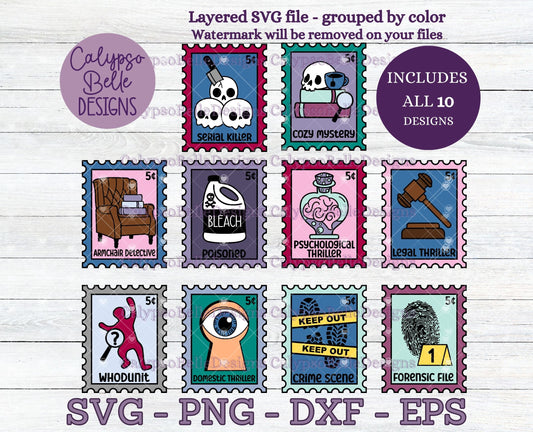 Murder Mystery Thriller Stamps, Book Tropes Stamps Bundle Bookish Designs