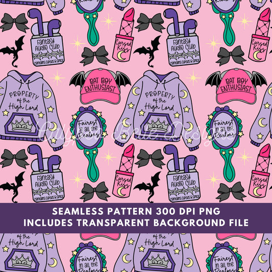 Fantasy Romance Coquette Seamless Pattern, Bookish Pattern