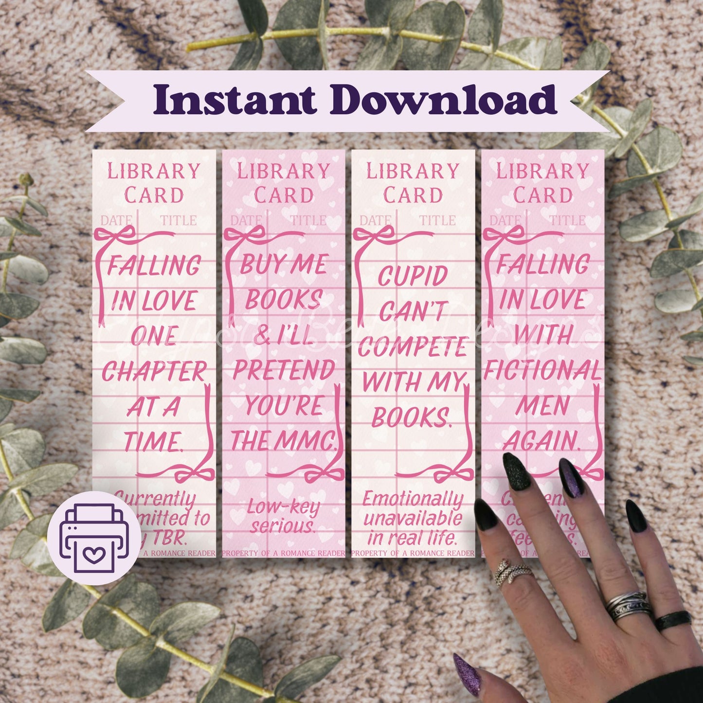 Valentine's Day Library Card Bookmark Bundle, Printable Bookmarks Bundle